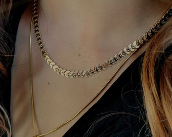 Gold Plated Ears Chain For Women Choice of Length Ears of Wheat Necklace Gold Plated Laurel Leaf Chain 18