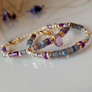 Amethyst and Labradorite Jewelry Semi-Precious Stone Bracelet Beaded Bracelet for Women