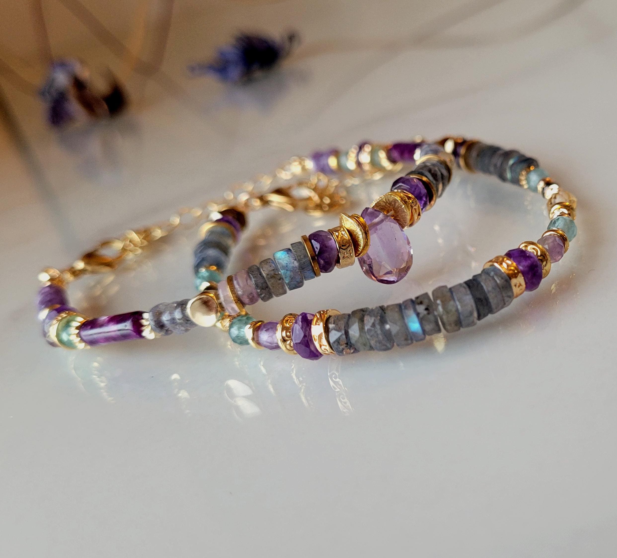 Parure Collier Et Bracelet En Pierres Naturelles Semi-précieuses, Acier Inoxydable