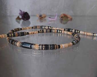 Men&#39;s Necklace In Jasper Onyx Beads Natural Stone Necklace Brown Black Tibetan Viking Necklace For Men