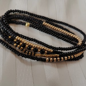 Bracelet Perles Noires Pour Femme Bracelet Multi Tours Noir Doré Bracelet Wrap Bohème Chi image 3