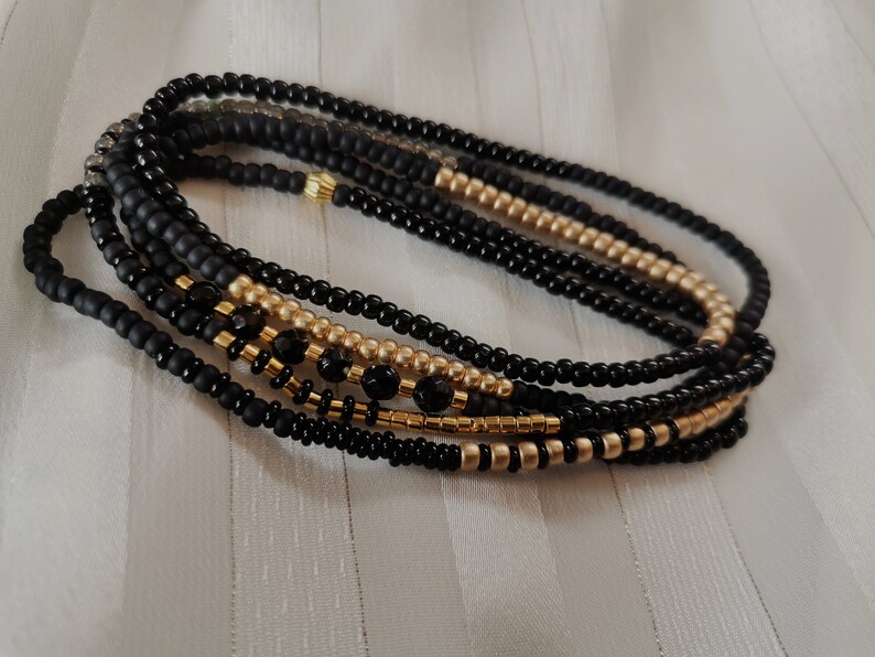 Bracelet Perles Noires Pour Femme Bracelet Multi Tours Noir Doré Bracelet Wrap Bohème Chi image 3