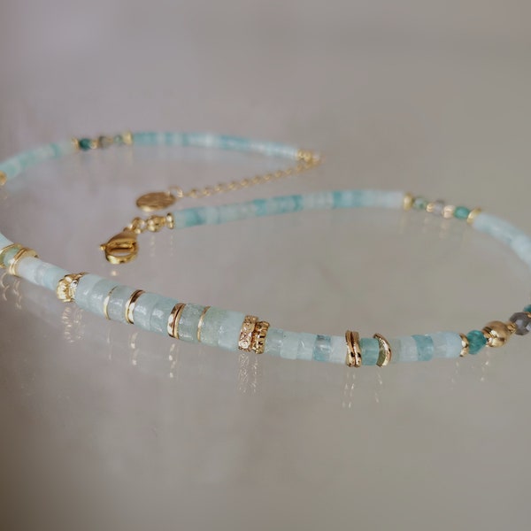 Aquamarin-Halskette für Frauen, Halbedelstein-Halsband, echter Aquamarin-Stein-Schmuck