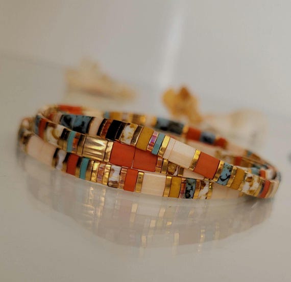 Bracelet Miyuki Tila multicolore – Bracelet élastique Femme en perles japonaises – Bijou solaire et coloré