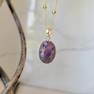 Amethyst Pendant Necklace Satellite Chain 24K Gold Plated Natural Stone Pendant Necklace