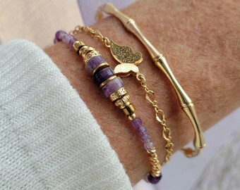 Pulsera de amatista para mujer, joyería con la piedra natal de febrero, elegante joyería hecha a mano.