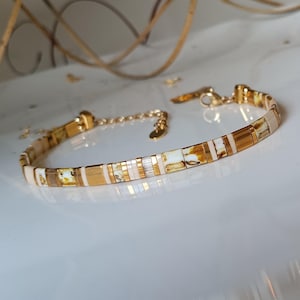 Adjustable Miyuki Beaded Bracelet Golden Pearl Tila Beaded Bracelet Square Miyuki Tila Beaded Bracelet