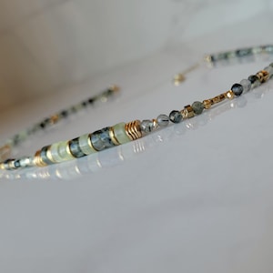 Halbedelstein-Halskette für Frauen, grüne Prehnit-Perlenkette, echter Steinschmuck