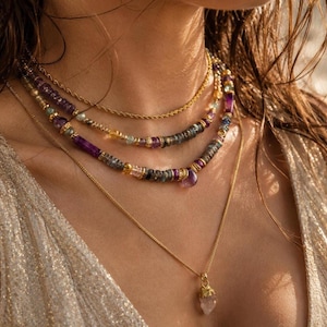 Amethyst and Labradorite Jewelry Semi-Precious Stone Necklace Beaded Necklace for Women