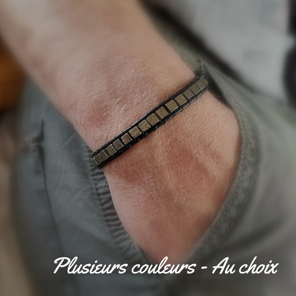 Bracelet Wrap en Cuir Pour Homme  Bracelet En Perles Naturelles Pyrite Hématite  Bracelet Cuir Noir Tissé à La Main  Bracelet Minimaliste