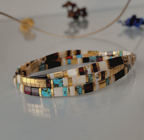 Bracelet Miyuki Tila Pour Femme  Sur Mesure  Bracelet Elastique En Perles Plates   Bracelet Cleor Nacre