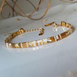 Adjustable Miyuki Beaded Bracelet Golden Pearl Tila Beaded Bracelet Square Miyuki Tila Beaded Bracelet