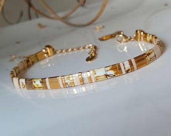 Verstelbare Miyuki kralenarmband, Tila parel gouden kralenarmband, vierkante Miyuki Tila kralenarmband