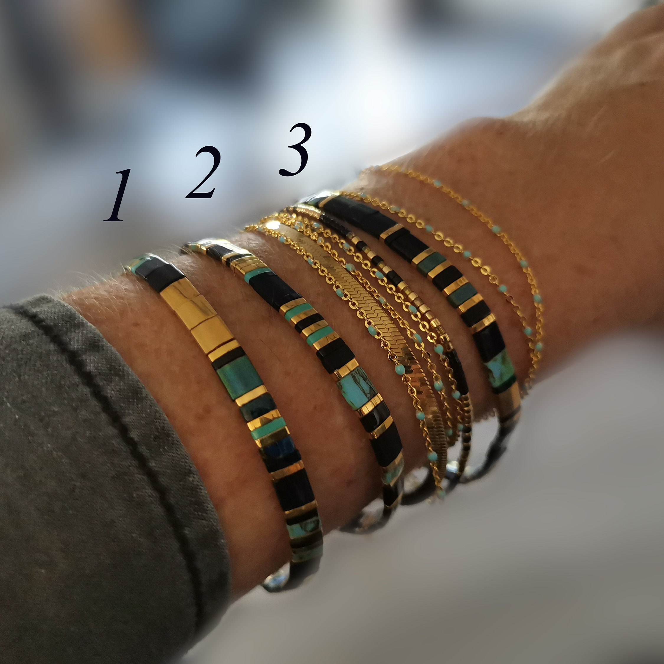 Mix & Match! Trendy Tila Beads Bracelet XL (8 Inches) / Turquoise (T1)