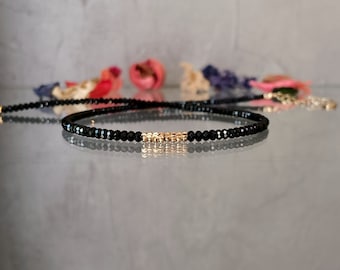 Delicate Semi-Precious Spinel Stone Choker Necklace, Black Pearl Minimalist Faceted Bead Jewelry
