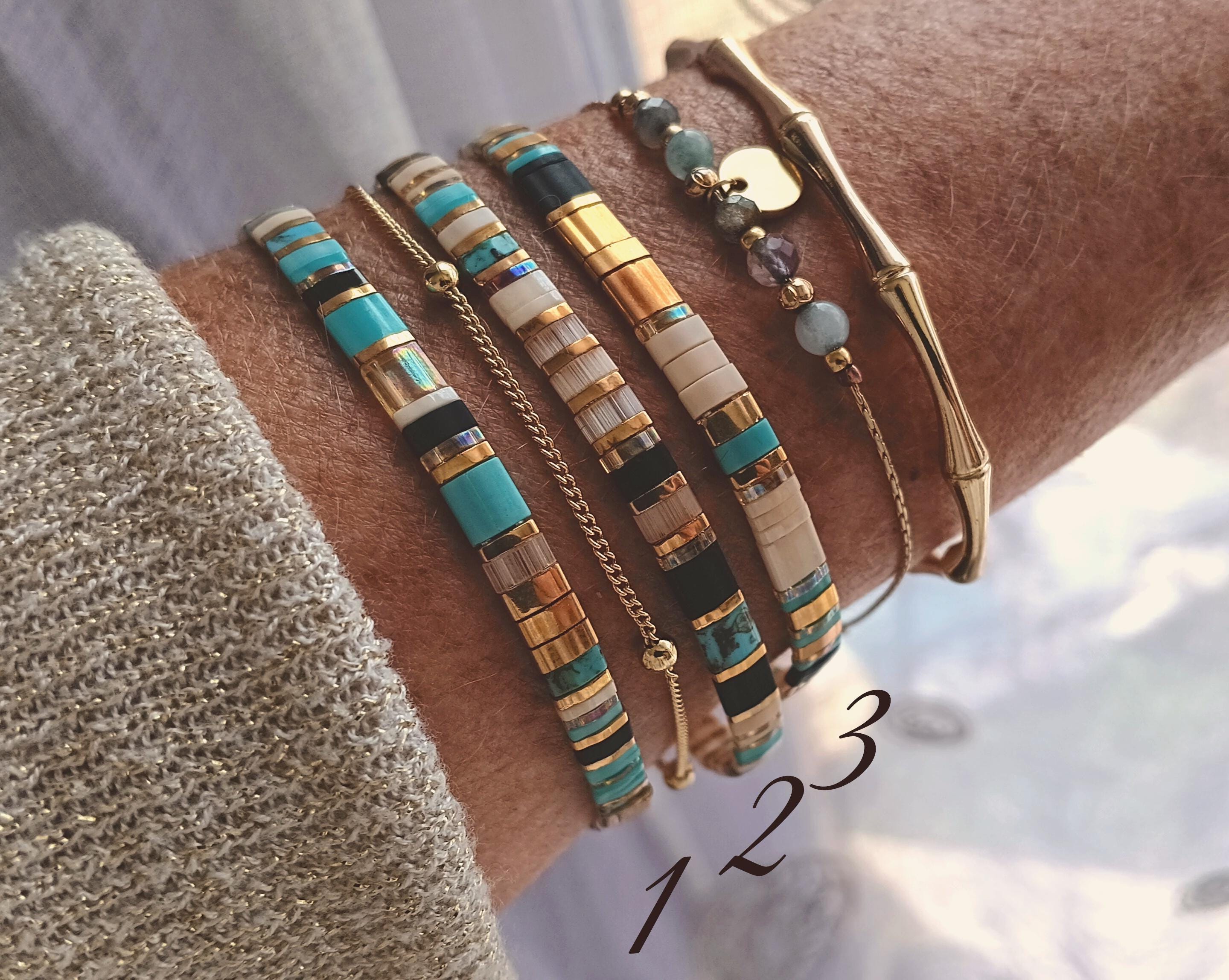 Bracelet élastique Miyuki Avec Perles Tila Plaqué Or Et Perles En Verre Transparent - Style Bohème Sur Mesure
