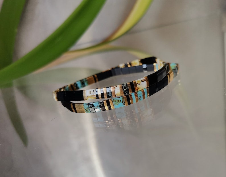 Miyuki Tila Bracelet For Women / Men Japanese Beads Bracelet Black Blue Gold Beads Bracelet image 1