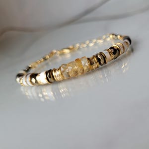 Pyrite and Citrine Stone Bracelet Citrine Beaded Bracelet Natural Stone Handcrafted Jewelry