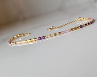 Verfijnde paarse en iriserende Miyuki armband — verstelbaar sieraad voor vrouwen | boho chic stijl