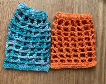 Organic cotton soap saver scrubbie bags.