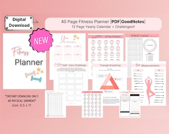 Printable Fitness Planner| Beginners or Advanced health enthusiasts,Plan out your Monthly,Weekly and Yearly GOALS, includes EXTRA Challenges