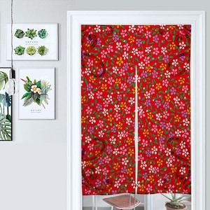 Front Door Hanging Banners 34&quot; x 56&quot;, red noren, japanese noren curtain, sakura decor, traditional japanese curtains, sakura blossom,flowers