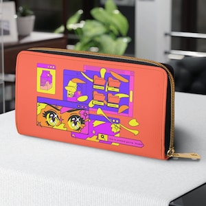 Japanese wallet orange Zipper Wallet 7.87"x4.33" pink lofi girl vaporwave sad anime eyes purple aesthetic kawaii milk carton cyberpunk japan