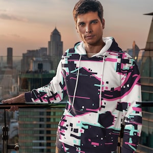 Cyberpunk hoodie - Unisex lightweight vaporwave hoodie, allover print, aesthetic, trendy, techwear, synthwave, goth, glitch, multicolored