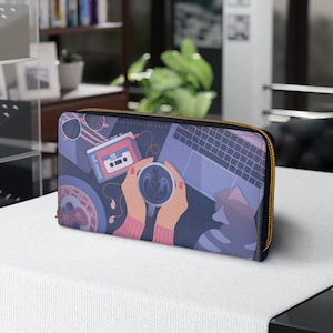 Japanese wallet Zipper Wallet 7.87&quot; x 4.33&quot; lofi girl vaporwave lo-fi japan cat vintage cassette tape anime aesthetic wallet cyberpunk pink