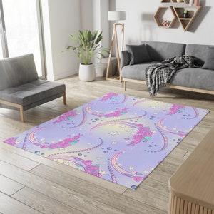 Anime rug - Luna  Moon rug, kawaii rug, pink, pastel goth, roses, pearls, stars, mystical, hype rugs, pink,kawaii decor,crescent moons