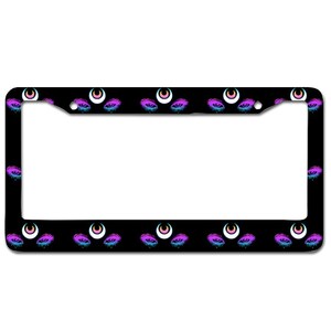 Automotive anime License Plate & Frame Set, Anti-Theft kawaii License Plate Frame, luna moon car decorations, pink, merch, vaporwave