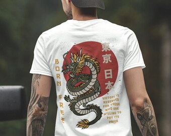 Camiseta con kanji japonés: camiseta unisex con dragón, vaporwave, ropa urbana japonesa, ropa grunge para adolescentes, camiseta cyberpunk, ropa eboy, ropa gótica para centros comerciales