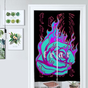 Front Door Hanging Banners 34&quot; x 56&quot;, japanese noren curtain, traditional japanese curtains, vaporwave wall art, blue, purple, colorful rose