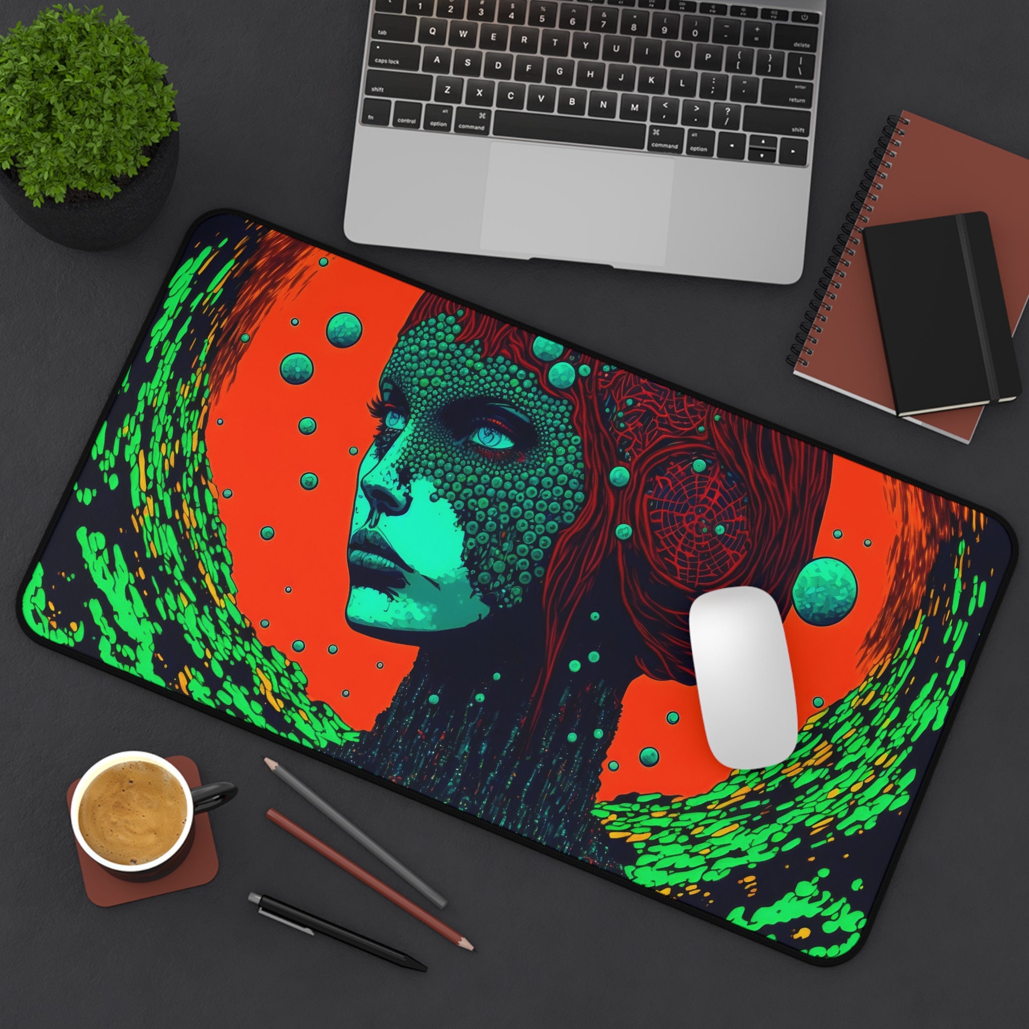 Discover Cyberpunk mousepad, green vaporwave desk mat, futuristic