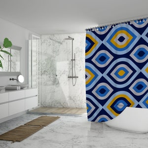 Evil Eye print - funky shower curtain, 71&quot;×74&quot;, retro, boho, groovy decor, cool, unique, art shower curtain, abstract