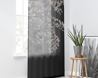 Sakura blossom, floral curtains, cool window curtains (50" × 84") sheer curtain, aesthetic, home decor, black, night, bohemian, unique,japan