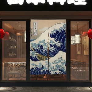 Front Door Hanging Banners 34&quot; x 56&quot;, japanese noren curtain, traditional japanese curtains, mount fuji, the great wave off kanagawa,doorway