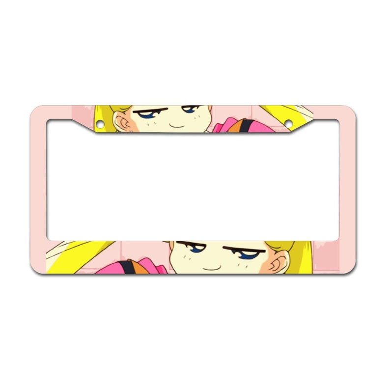 Automotive anime License Plate & Frame Set, Anti-Theft kawaii License Plate Frame, luna sailor moon car decorations, pink, print, merch,gift 