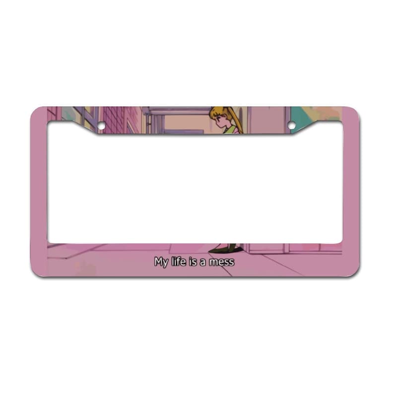 Automotive anime License Plate & Frame Set, Anti-Theft kawaii License Plate Frame, luna sailor moon car decorations, pink, print, merch,gift 