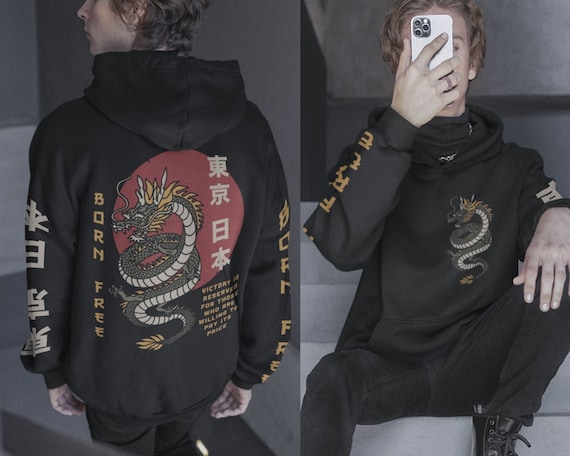 Xxxxl Hoodie - Japanese Kanji Unisex Chinese Dragon Hoodie Harajuku - Etsy Finland