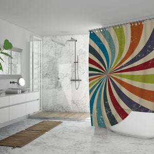 Retro shower curtain, 71&quot;×74&quot;, grunge, funky, boho, groovy decor, cool, art, mid century, 60s shower curtain, modern