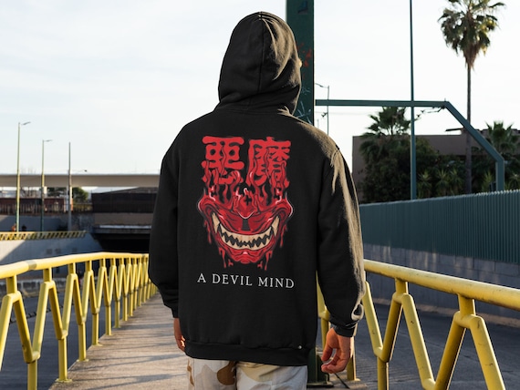 Oni Japanese Demon Unisex Harajuku Hoodie, Sublimation Print