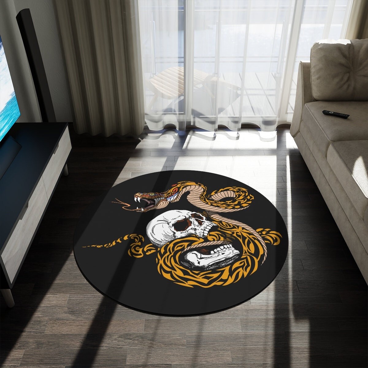 スカルデザインラグ スネークラグ 60