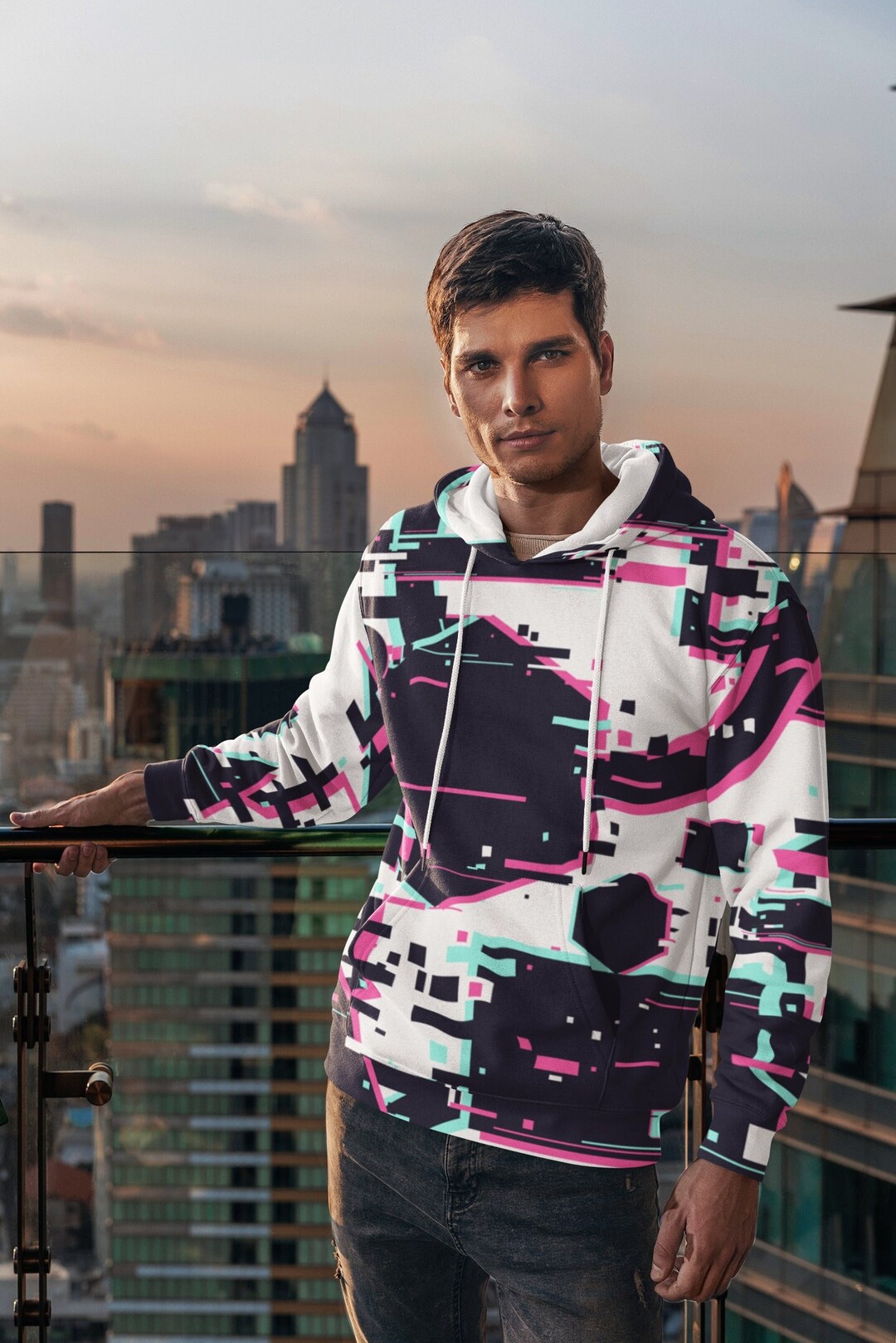 さらに100円引き◆NERDY◆REVERSE LINE HOODIE Rhinestone Graphic Hoodie with Head Cover,Oversized