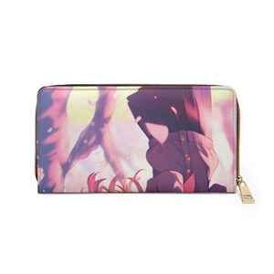 Cartera japonesa, cartera con cremallera, 7,87" x 4,33", billetera estética con personajes de anime japonés lo-fi de chica ciberpunk con flores de sakura rosa imagen 7