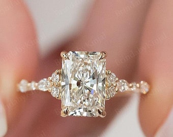 2 CT Radiant Cut Engagement Ring, Radiant Cut moissanite Ring ,Radiant Hidden Halo Rings, Anniversary Gift For Her,Dainty ring For women