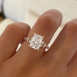 Art Deco 3.30 CT Elongated Radiant Cut Moissanite Engagement Ring Unique Cluster Wedding Ring Radiant Solitaire Ring Anniversary Gifts/Ring