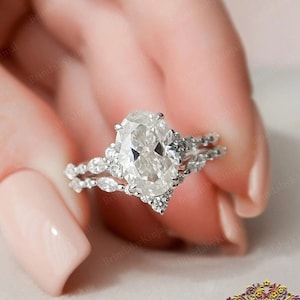 2 CT Oval Cut Moissanite Engagement Ring Set 14K Solid Gold Ring Set Bridal Ring Set Anniversary Ring Set Oval Wedding Ring Set Promise Ring