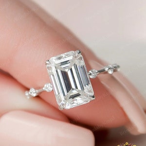 3 Ct Emerald Cut Moissanite Engagement Ring for Wome, Anniversary Gift Ring ,14K White Gold Wedding Ring,Promise gift for wife