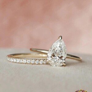 1.50 CT Pear Cut Moissanite Engagement Ring Set, Pear Shaped Solitaire Wedding Ring Set,Bridal Ring Set,Full Eternity Matching/Stacking Band